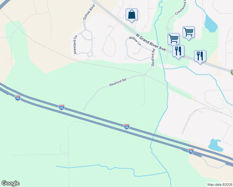map of restaurants, bars, coffee shops, grocery stores, and more near 739 Sleaford Road in Howell
