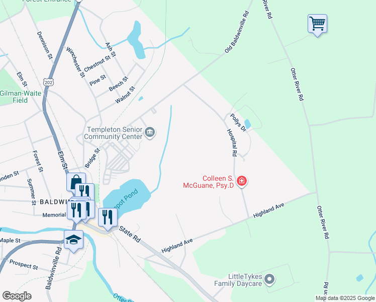 map of restaurants, bars, coffee shops, grocery stores, and more near 16 Senior Drive in Templeton