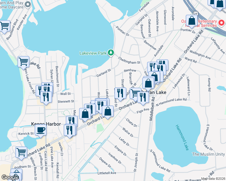 map of restaurants, bars, coffee shops, grocery stores, and more near 1800 Sherwood Street in Sylvan Lake