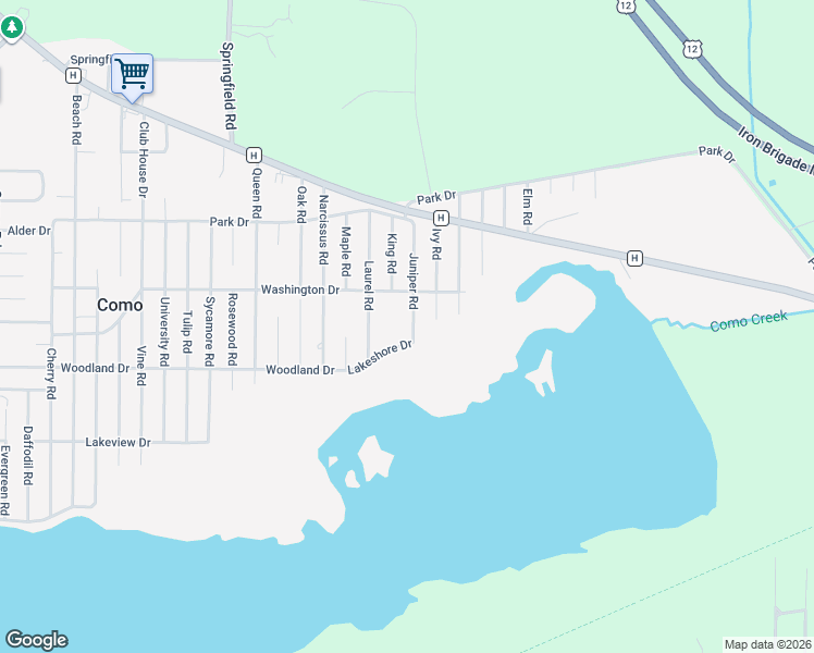 map of restaurants, bars, coffee shops, grocery stores, and more near W3495 Washington Drive in Lake Geneva
