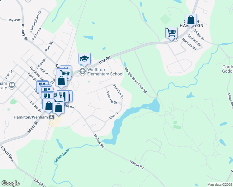 map of restaurants, bars, coffee shops, grocery stores, and more near 82 Fox Run Road in Hamilton