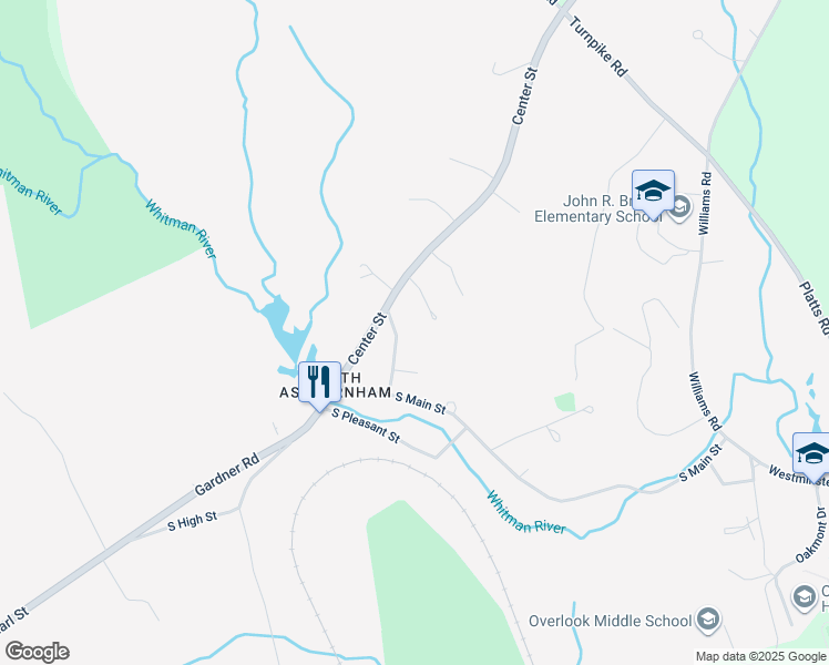 map of restaurants, bars, coffee shops, grocery stores, and more near 10 Russell Avenue in Ashburnham