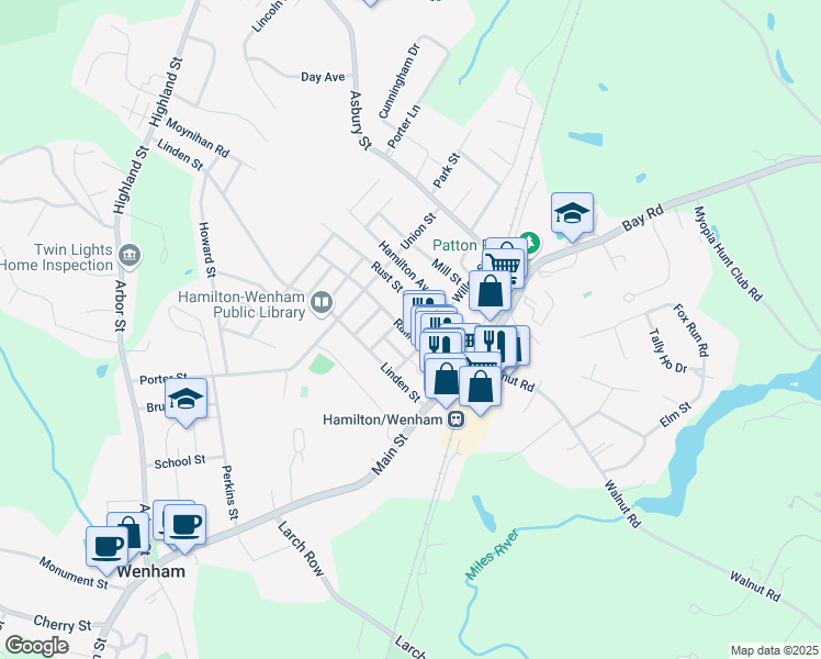 map of restaurants, bars, coffee shops, grocery stores, and more near 113 Railroad Avenue in Hamilton