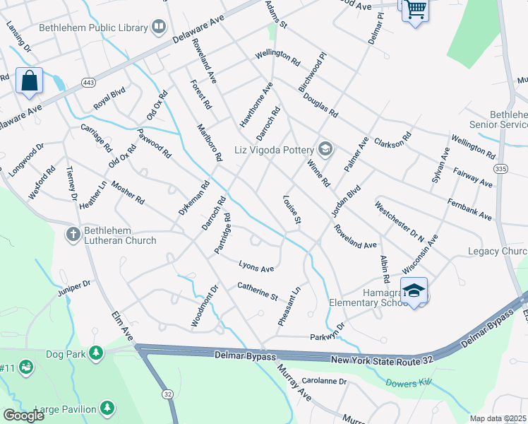 map of restaurants, bars, coffee shops, grocery stores, and more near 126 Marlboro Road in Delmar