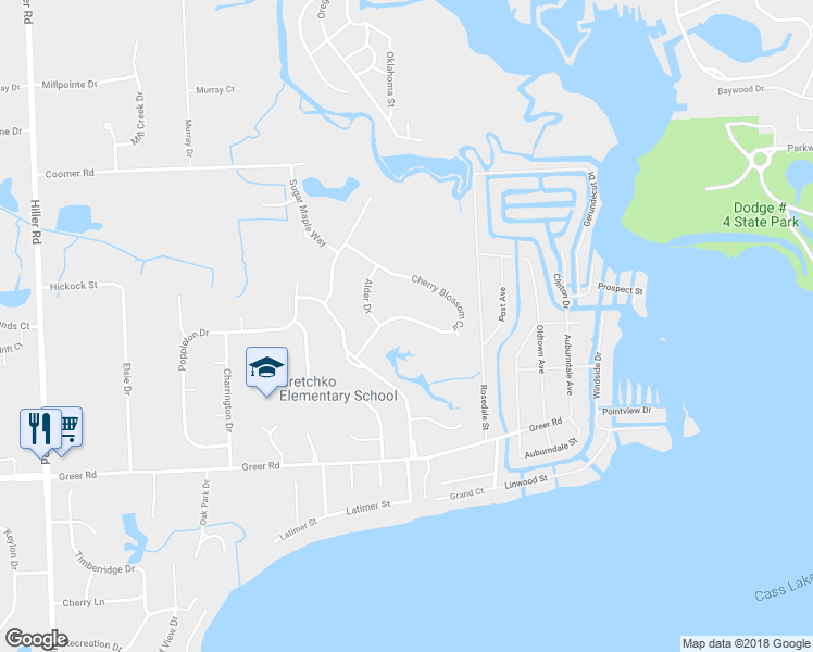 map of restaurants, bars, coffee shops, grocery stores, and more near 4951 Cherry Blossom Circle in West Bloomfield Township