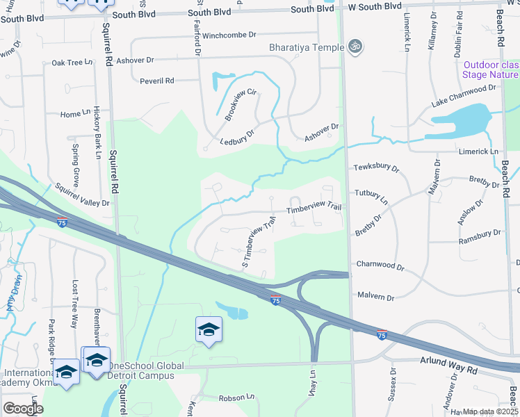 map of restaurants, bars, coffee shops, grocery stores, and more near 1227 Timberview Trail in Bloomfield Township