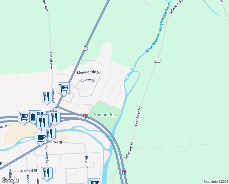 map of restaurants, bars, coffee shops, grocery stores, and more near 10 Hickory Ln in Cortland