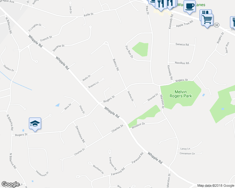map of restaurants, bars, coffee shops, grocery stores, and more near 397 Rogers Street in Tewksbury
