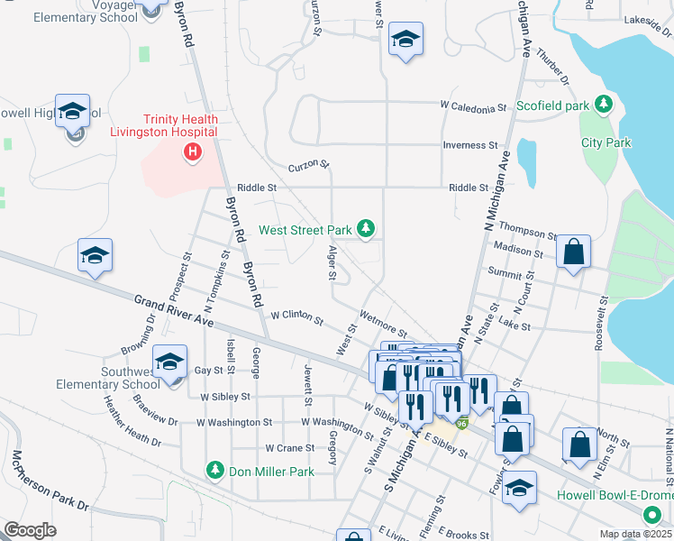 map of restaurants, bars, coffee shops, grocery stores, and more near 540 Indian Oaks Drive in Howell