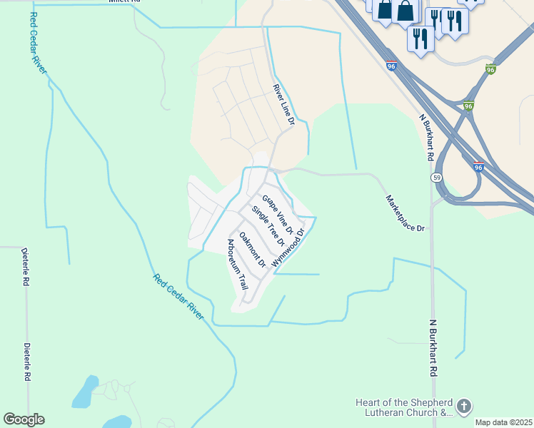 map of restaurants, bars, coffee shops, grocery stores, and more near 4488 Single Tree Drive in Howell