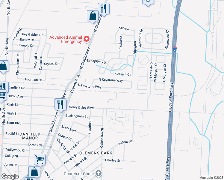 map of restaurants, bars, coffee shops, grocery stores, and more near 23724 South Keystone Way in Macomb County