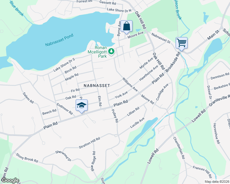map of restaurants, bars, coffee shops, grocery stores, and more near 5 Wilshire Avenue in Westford