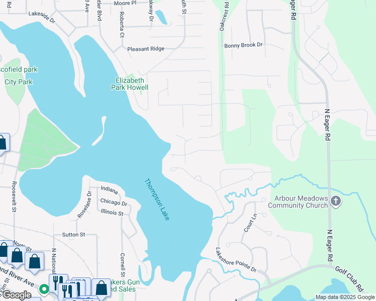 map of restaurants, bars, coffee shops, grocery stores, and more near 910 Westwind Shore Drive in Howell