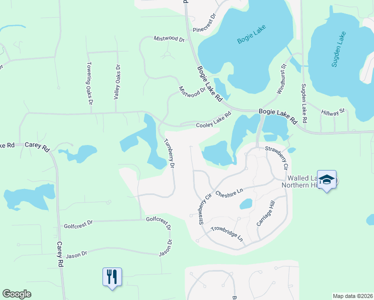 map of restaurants, bars, coffee shops, grocery stores, and more near 6147 Birchcrest Lane in Commerce Charter Township