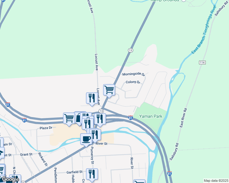 map of restaurants, bars, coffee shops, grocery stores, and more near 199 Clinton Avenue in Cortland