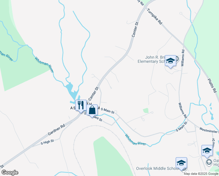 map of restaurants, bars, coffee shops, grocery stores, and more near 10 Russell Avenue in Ashburnham