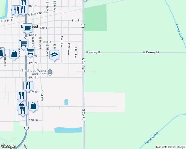 map of restaurants, bars, coffee shops, grocery stores, and more near 4737 County Highway T in Brodhead