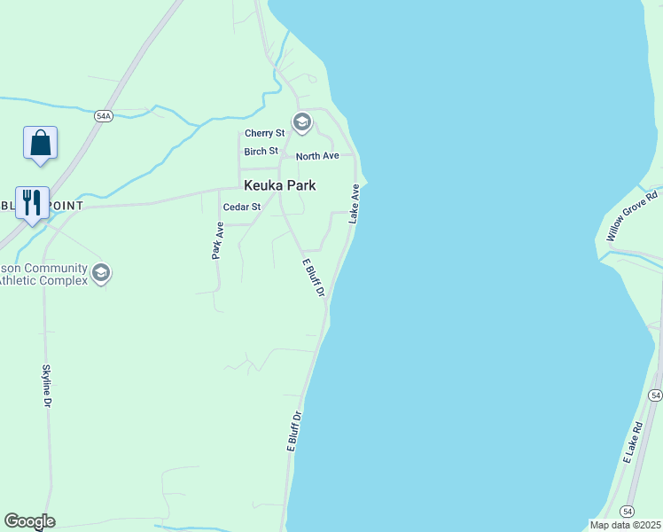 map of restaurants, bars, coffee shops, grocery stores, and more near 4326 Lake Avenue in Keuka Park