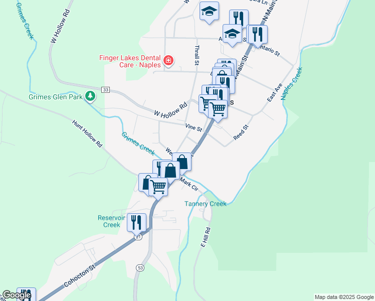 map of restaurants, bars, coffee shops, grocery stores, and more near 1 Weld Street in Naples