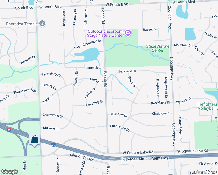 map of restaurants, bars, coffee shops, grocery stores, and more near 6431 Parkview Drive in Troy