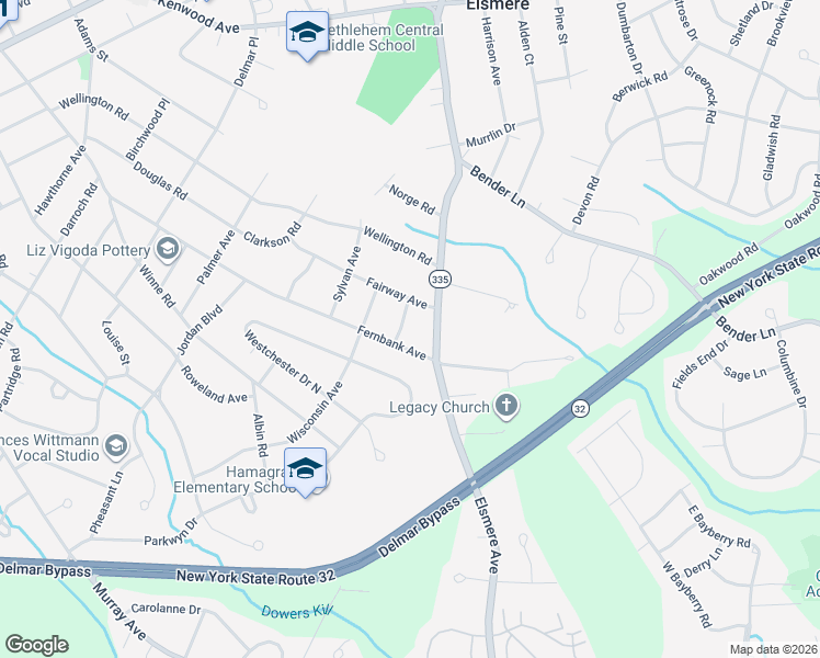 map of restaurants, bars, coffee shops, grocery stores, and more near 139 Elsmere Avenue in Delmar