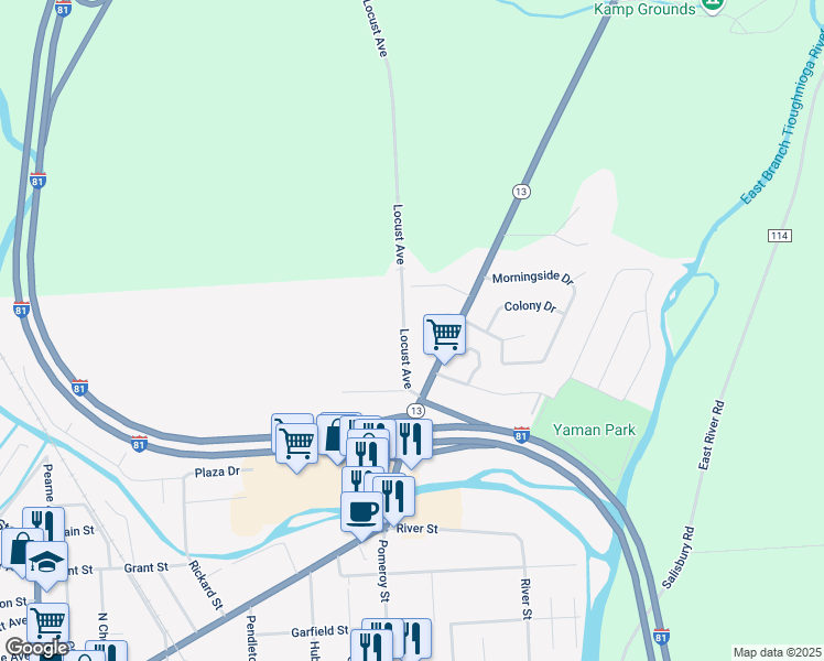 map of restaurants, bars, coffee shops, grocery stores, and more near 11 Cherry Lane in Cortland