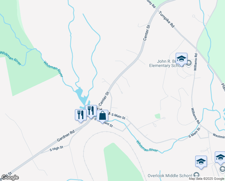 map of restaurants, bars, coffee shops, grocery stores, and more near 161 Center Street in Ashburnham