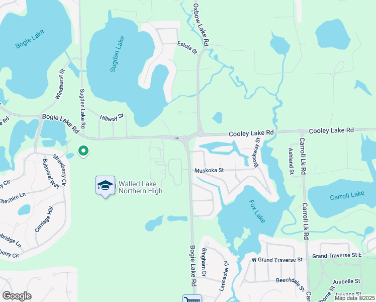 map of restaurants, bars, coffee shops, grocery stores, and more near 6138 Bogie Lake Road in Commerce Charter Township