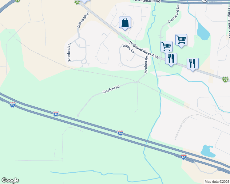map of restaurants, bars, coffee shops, grocery stores, and more near 532-978 Sleaford Road in Howell