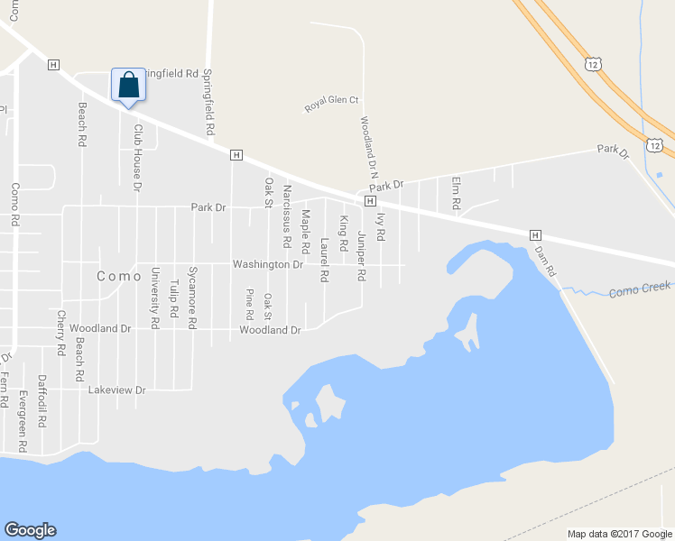 map of restaurants, bars, coffee shops, grocery stores, and more near W3495 Washington Drive in Lake Geneva