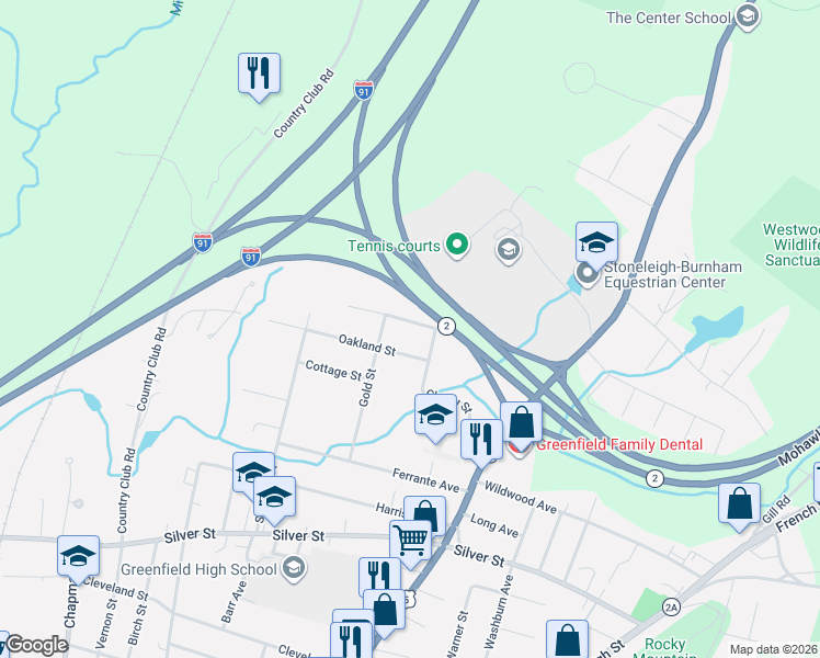 map of restaurants, bars, coffee shops, grocery stores, and more near 0 Bungalow Avenue in Greenfield