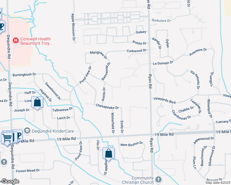 map of restaurants, bars, coffee shops, grocery stores, and more near 43634 Buckthorn Court in Sterling Heights