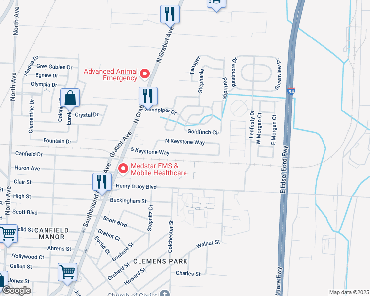 map of restaurants, bars, coffee shops, grocery stores, and more near 23724 South Keystone Way in Macomb County