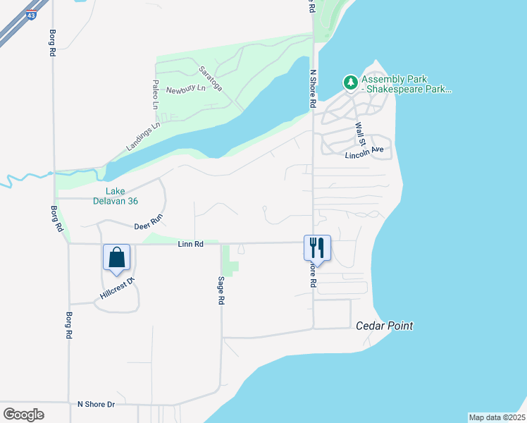 map of restaurants, bars, coffee shops, grocery stores, and more near 6355 Oak Valley Circle in Delavan