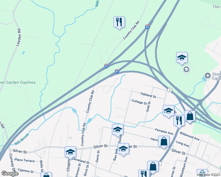map of restaurants, bars, coffee shops, grocery stores, and more near 135 Poplar Street in Greenfield