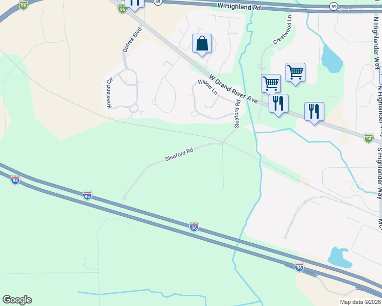 map of restaurants, bars, coffee shops, grocery stores, and more near 1041 Willow Lane in Howell
