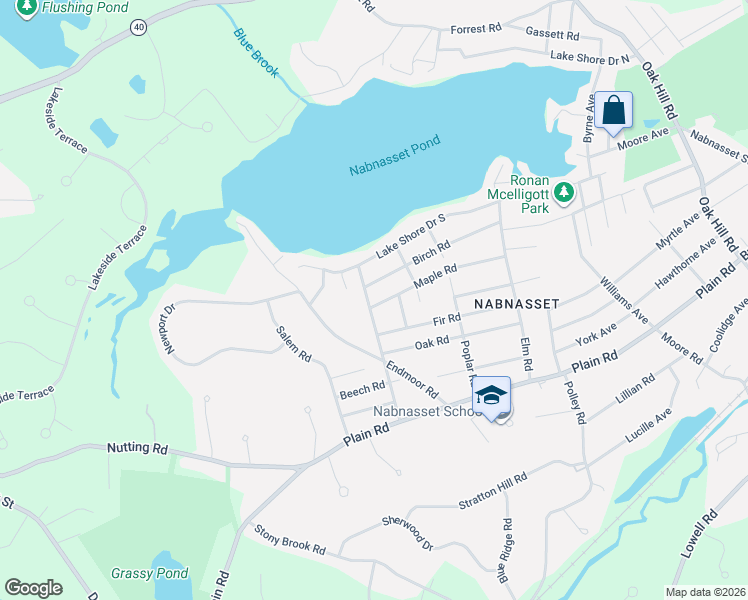 map of restaurants, bars, coffee shops, grocery stores, and more near 6 Birch Road in Westford