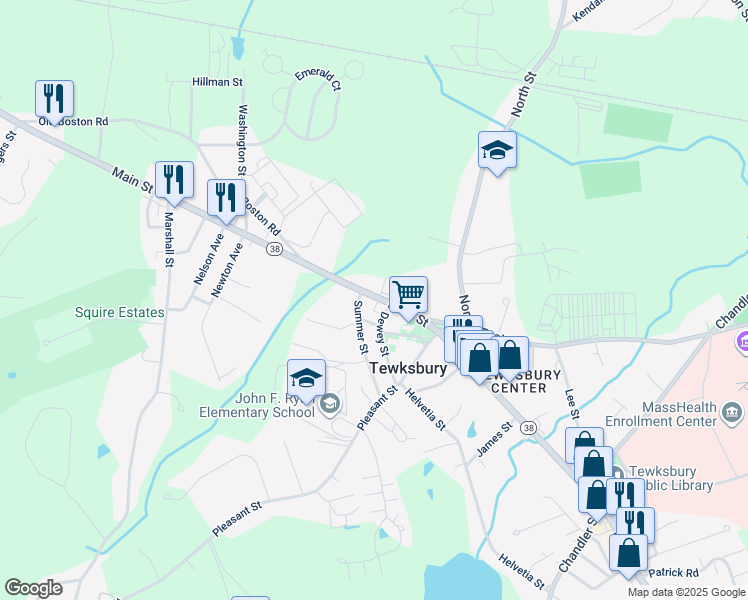 map of restaurants, bars, coffee shops, grocery stores, and more near 940 Main Street in Tewksbury