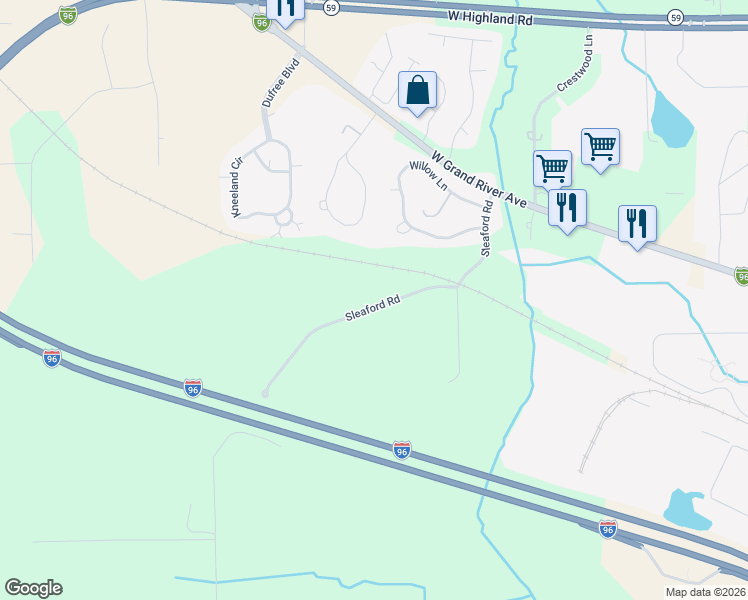 map of restaurants, bars, coffee shops, grocery stores, and more near 1170 Fox Hills Drive in Howell