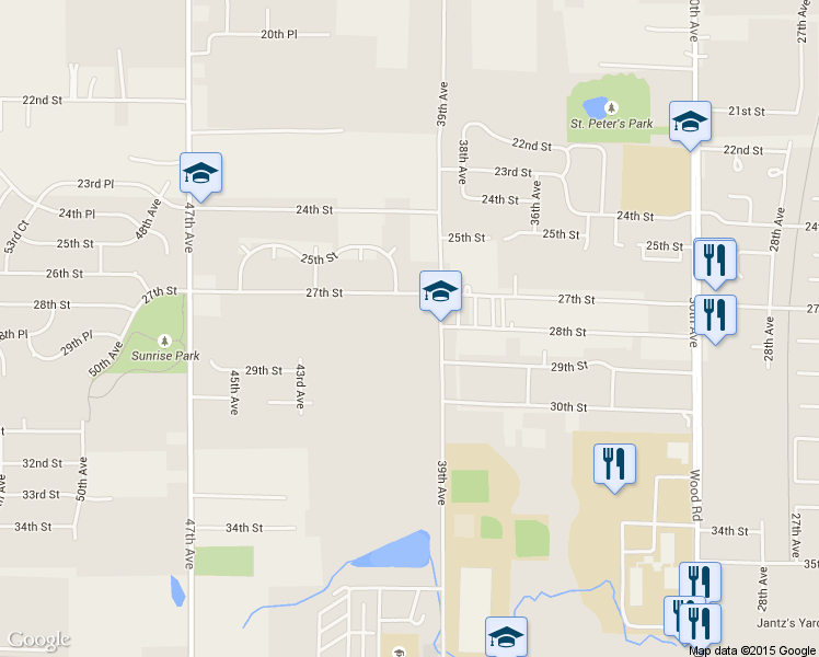 map of restaurants, bars, coffee shops, grocery stores, and more near 2804 39th Avenue in Kenosha