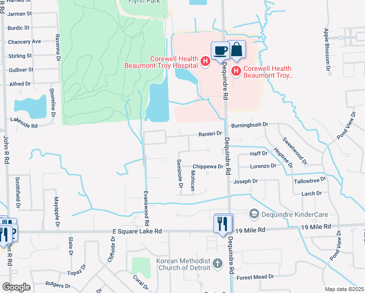 map of restaurants, bars, coffee shops, grocery stores, and more near 2762 Ranieri Drive in Troy