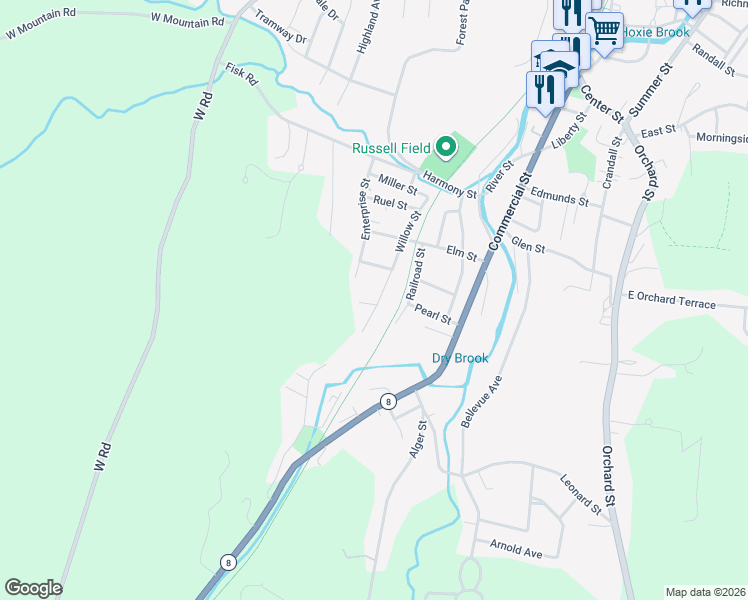 map of restaurants, bars, coffee shops, grocery stores, and more near 45 Enterprise Street in Adams