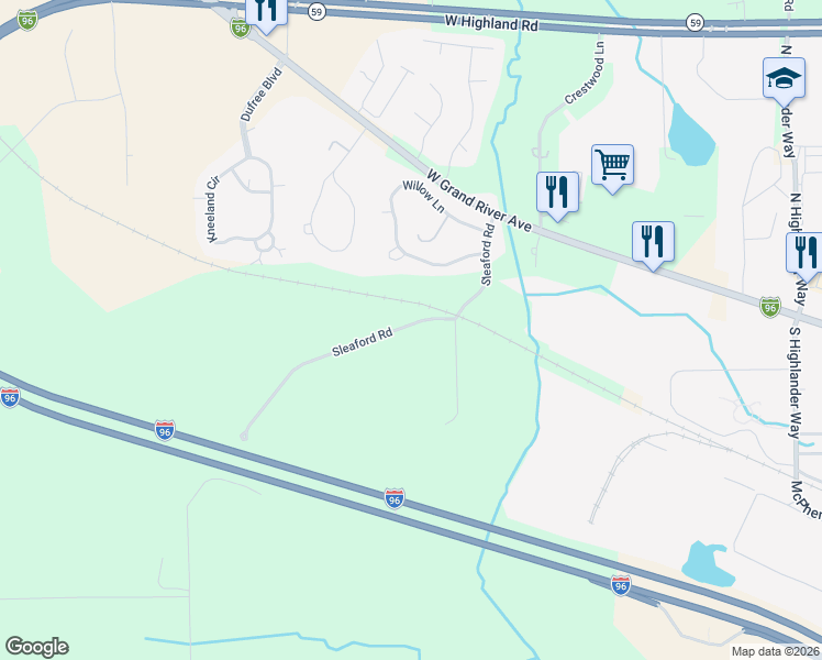 map of restaurants, bars, coffee shops, grocery stores, and more near 980 Sleaford Road in Howell