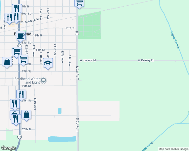 map of restaurants, bars, coffee shops, grocery stores, and more near 4737 County Highway T in Brodhead