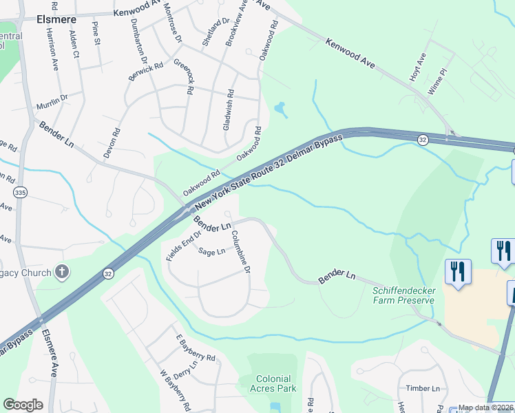 map of restaurants, bars, coffee shops, grocery stores, and more near 193 Bender Lane in Glenmont