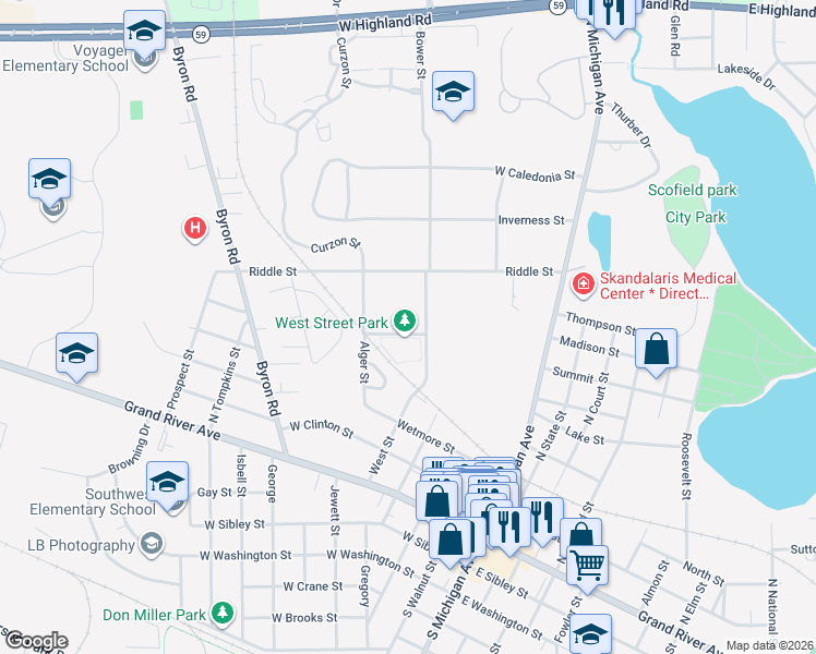 map of restaurants, bars, coffee shops, grocery stores, and more near 516 Factory Street in Howell