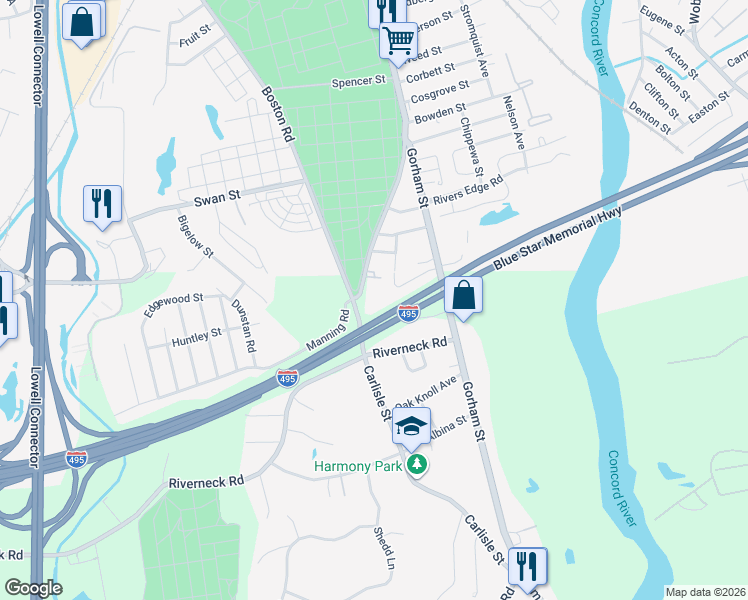 map of restaurants, bars, coffee shops, grocery stores, and more near 14 Carlisle Street in Chelmsford