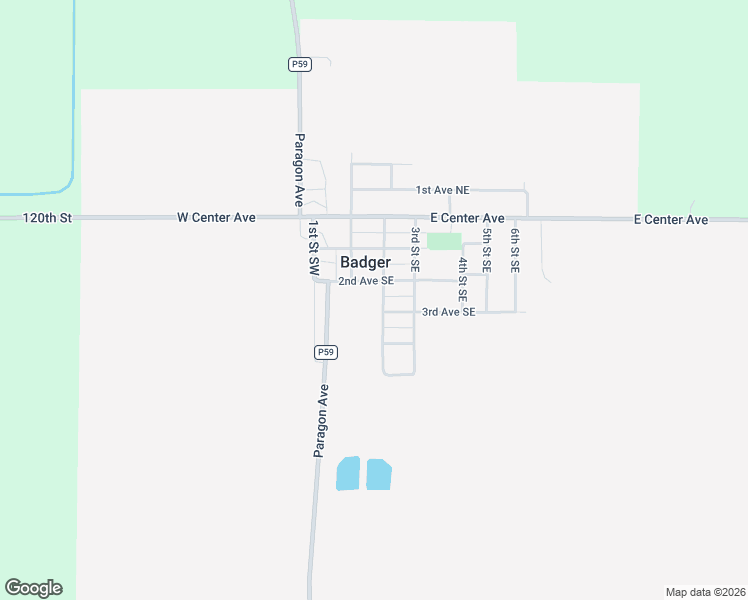 map of restaurants, bars, coffee shops, grocery stores, and more near 127 2nd Avenue Southeast in Badger
