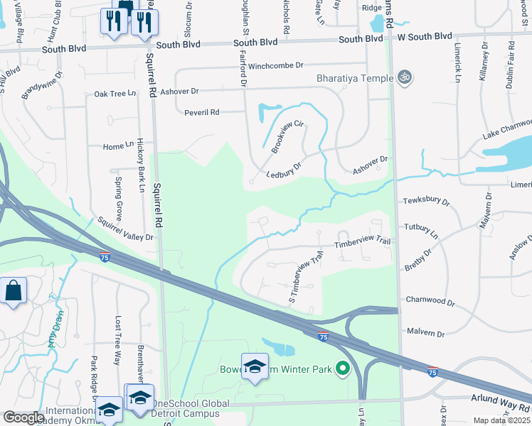 map of restaurants, bars, coffee shops, grocery stores, and more near 1131 Ivyglen Circle in Bloomfield Township