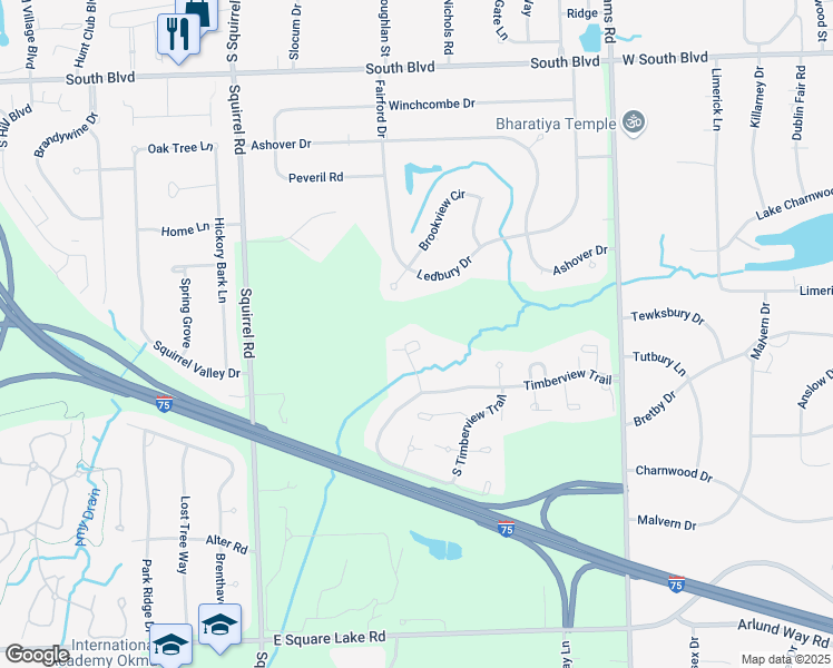map of restaurants, bars, coffee shops, grocery stores, and more near 1131 Ivyglen Circle in Bloomfield Township